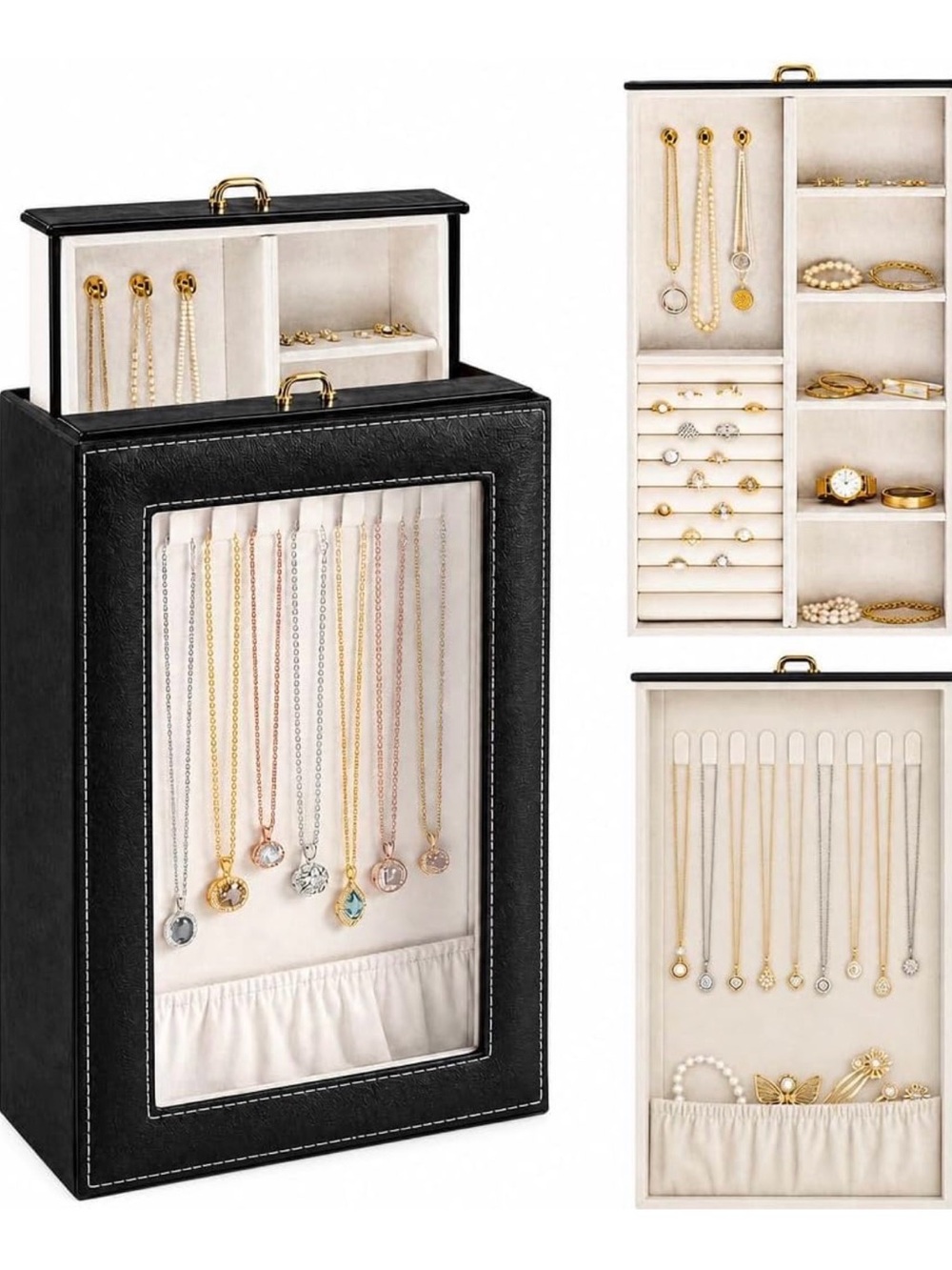Fochier 2-Layer Jewelry Organizer Display Case Necklace Ring Earring NWT